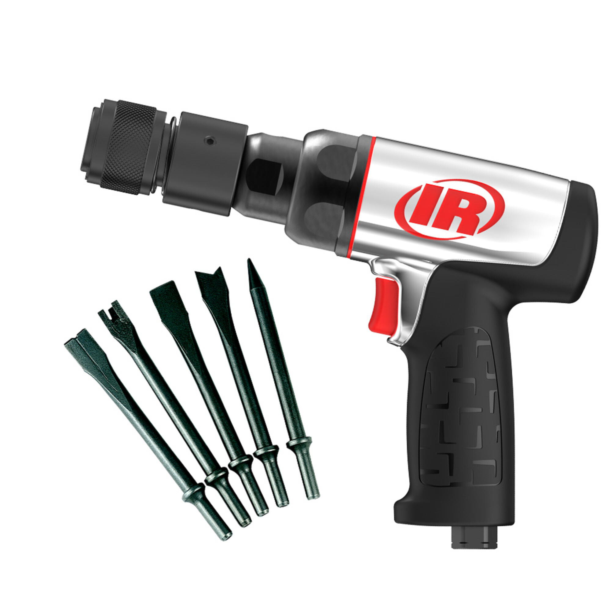 Ingersoll Rand 133MAXK Vibration Reduced Quick Change Air Hammer 5-Piece Chisel Set, 3300 BPM, 2.5" Stroke, Round Shank